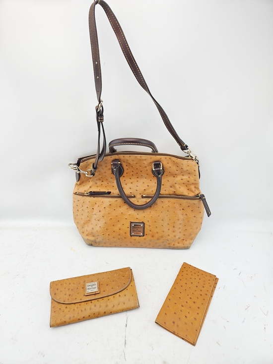 Dooney & Bourke Handbags - Dooney & Bourke Tan Ostrich-Embossed Leather Shoulder Bag with Wallets